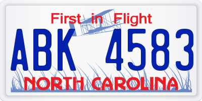 NC license plate ABK4583
