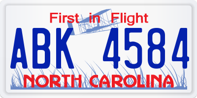 NC license plate ABK4584