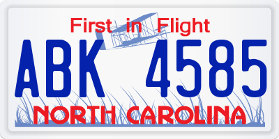 NC license plate ABK4585