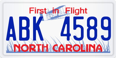NC license plate ABK4589