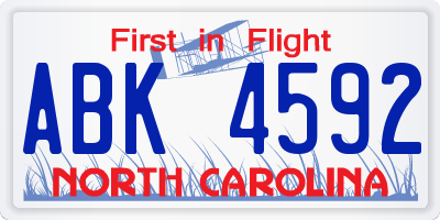 NC license plate ABK4592