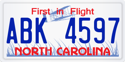 NC license plate ABK4597
