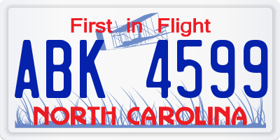 NC license plate ABK4599