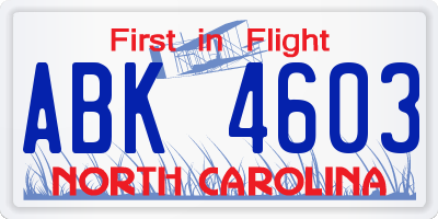 NC license plate ABK4603