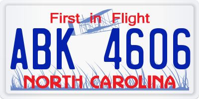 NC license plate ABK4606