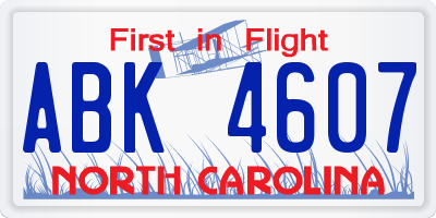 NC license plate ABK4607