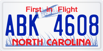 NC license plate ABK4608