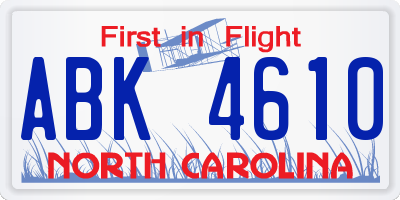 NC license plate ABK4610