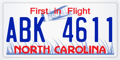 NC license plate ABK4611