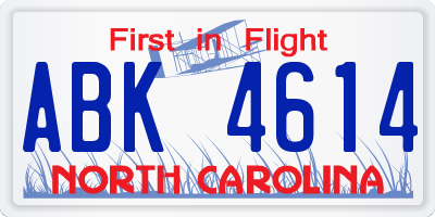 NC license plate ABK4614