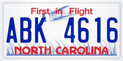 NC license plate ABK4616