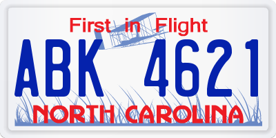 NC license plate ABK4621