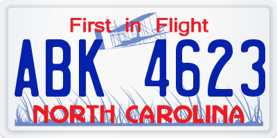 NC license plate ABK4623