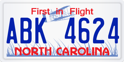 NC license plate ABK4624