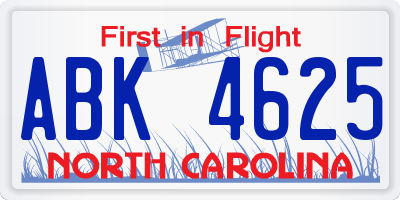 NC license plate ABK4625