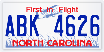 NC license plate ABK4626