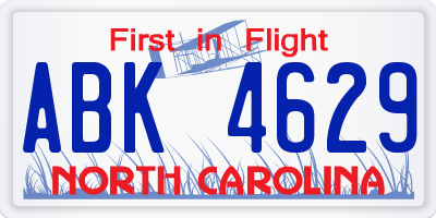 NC license plate ABK4629