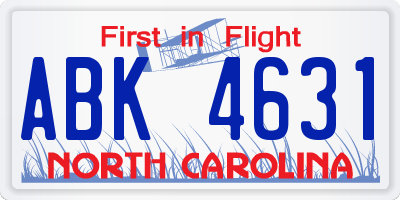 NC license plate ABK4631