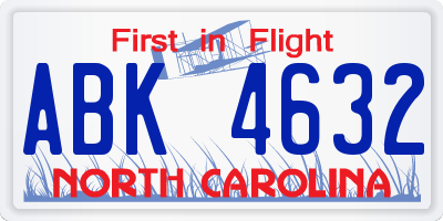 NC license plate ABK4632