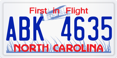 NC license plate ABK4635