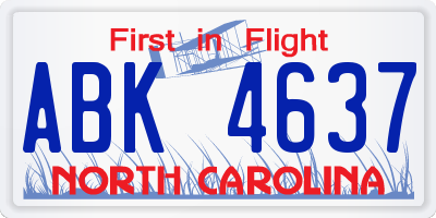 NC license plate ABK4637