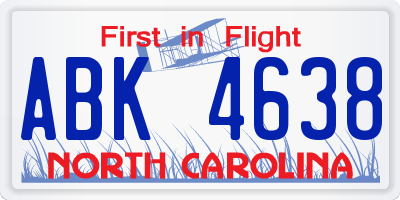 NC license plate ABK4638
