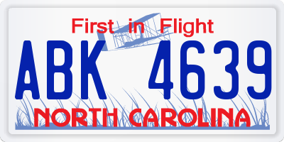 NC license plate ABK4639