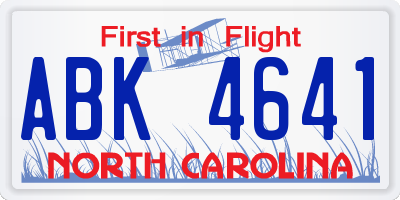 NC license plate ABK4641
