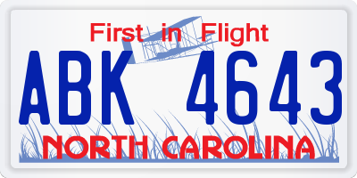 NC license plate ABK4643