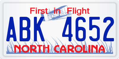 NC license plate ABK4652