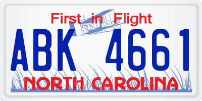 NC license plate ABK4661