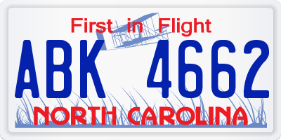 NC license plate ABK4662