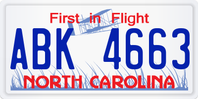 NC license plate ABK4663