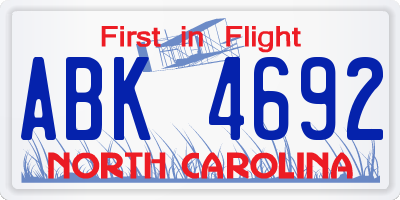 NC license plate ABK4692