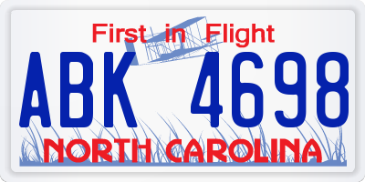 NC license plate ABK4698