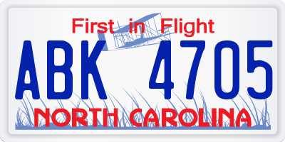 NC license plate ABK4705