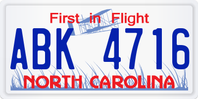 NC license plate ABK4716
