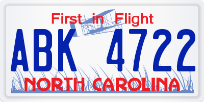NC license plate ABK4722