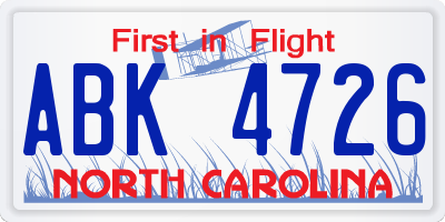 NC license plate ABK4726