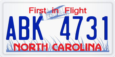 NC license plate ABK4731
