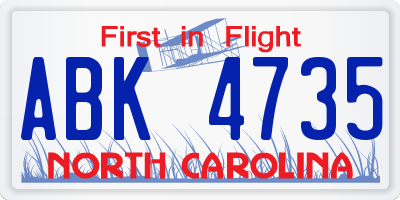 NC license plate ABK4735