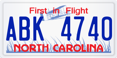 NC license plate ABK4740