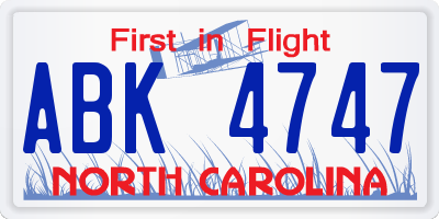 NC license plate ABK4747