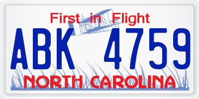 NC license plate ABK4759