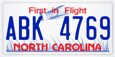 NC license plate ABK4769