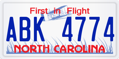 NC license plate ABK4774