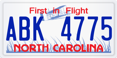 NC license plate ABK4775