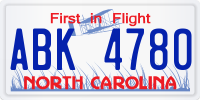 NC license plate ABK4780