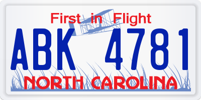 NC license plate ABK4781