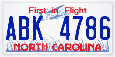 NC license plate ABK4786